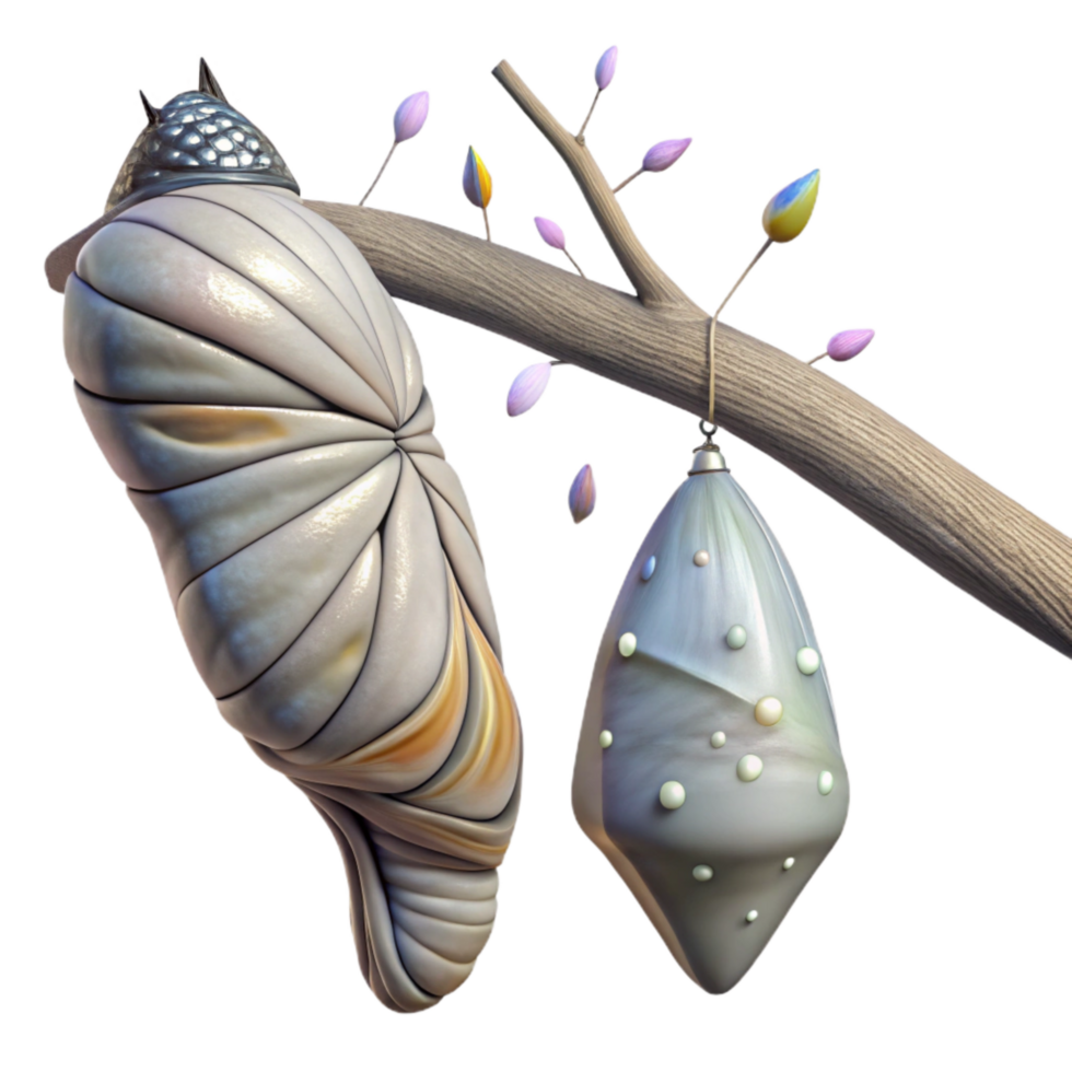 dramatic abstract Butterfly Cocoon on Branch Side View Transparent Background professional png