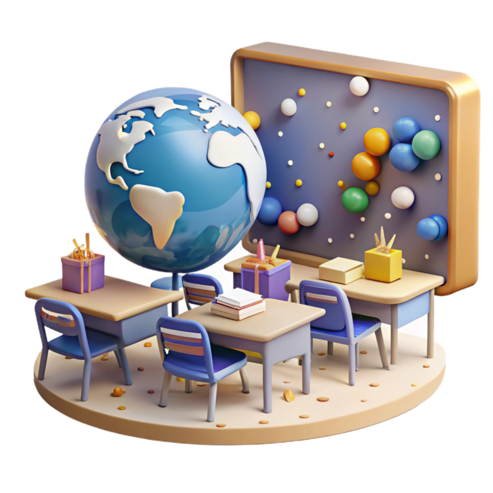 serene rustic Classroom with Globe and Maps Cutout premium png
