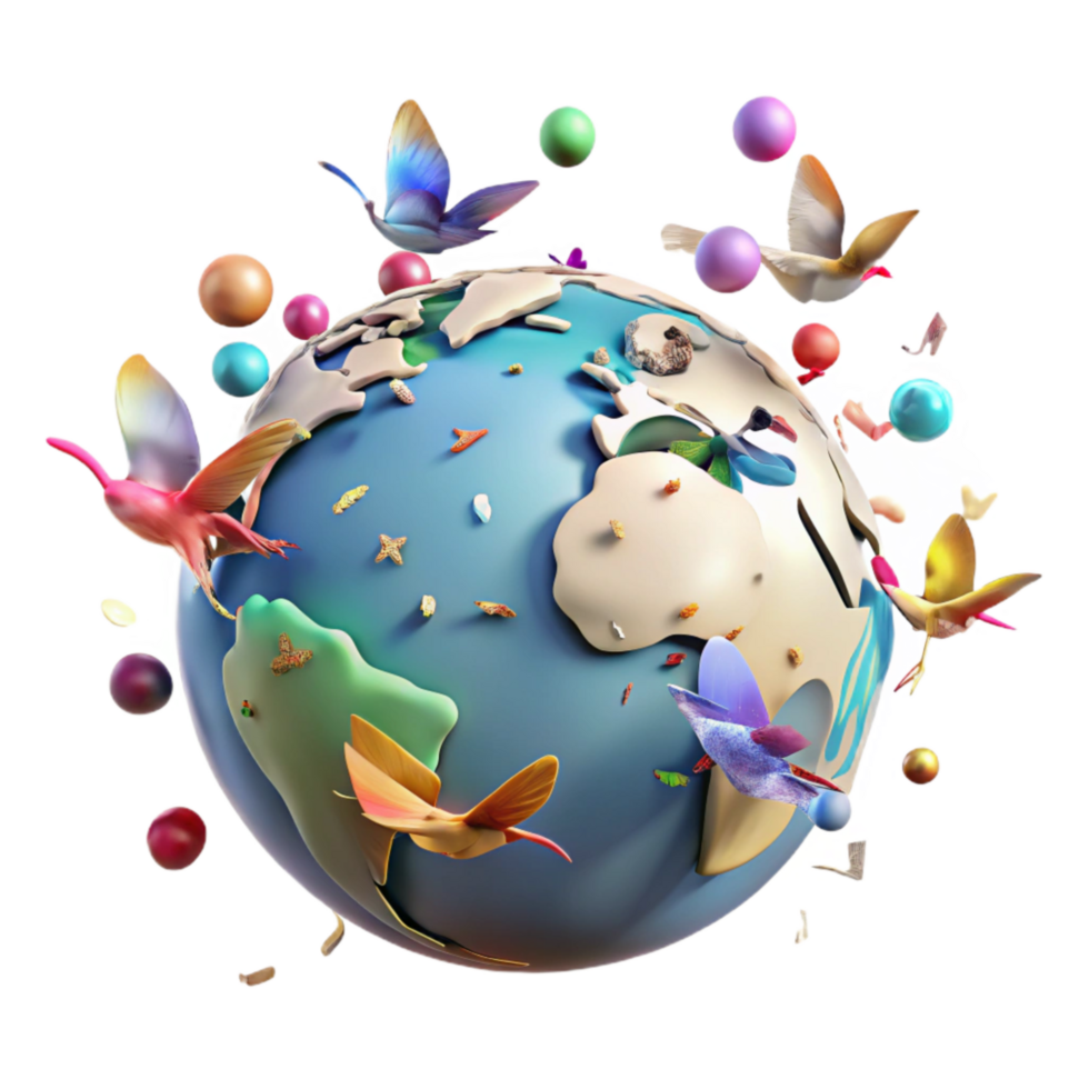 beautiful abstract Globe with Flying Birds Transparent Background professional png