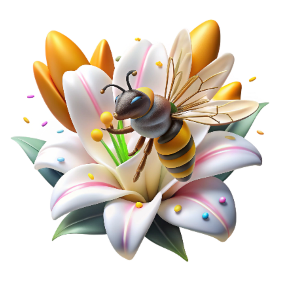 extraordinary contemporary Bee on White Lily Close Up Transparent Background original png
