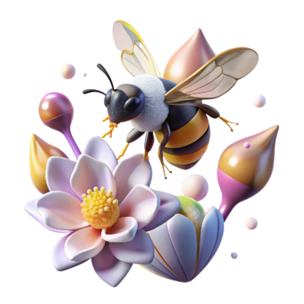 wonderful minimalist Bumblebee Flying Near Flower Isolated Transparent Background premium png