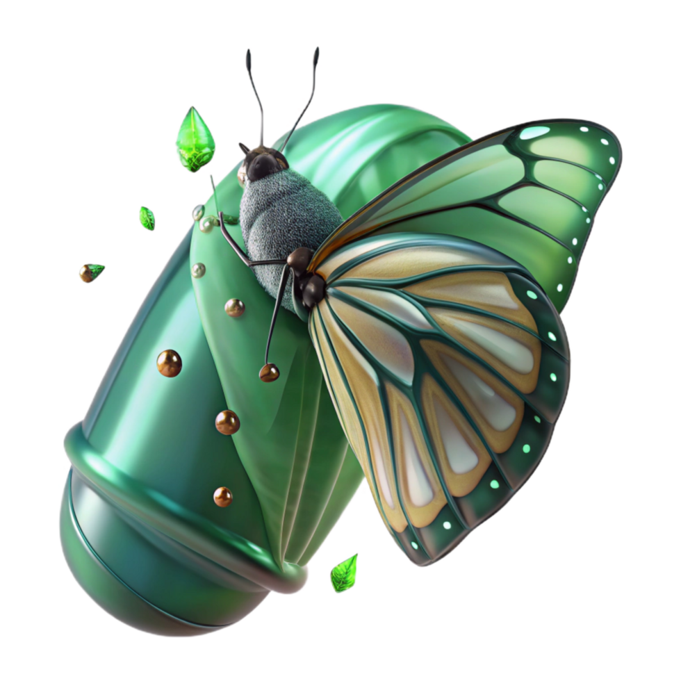 stunning traditional Emerging Butterfly Chrysalis Green Background Transparent Background png