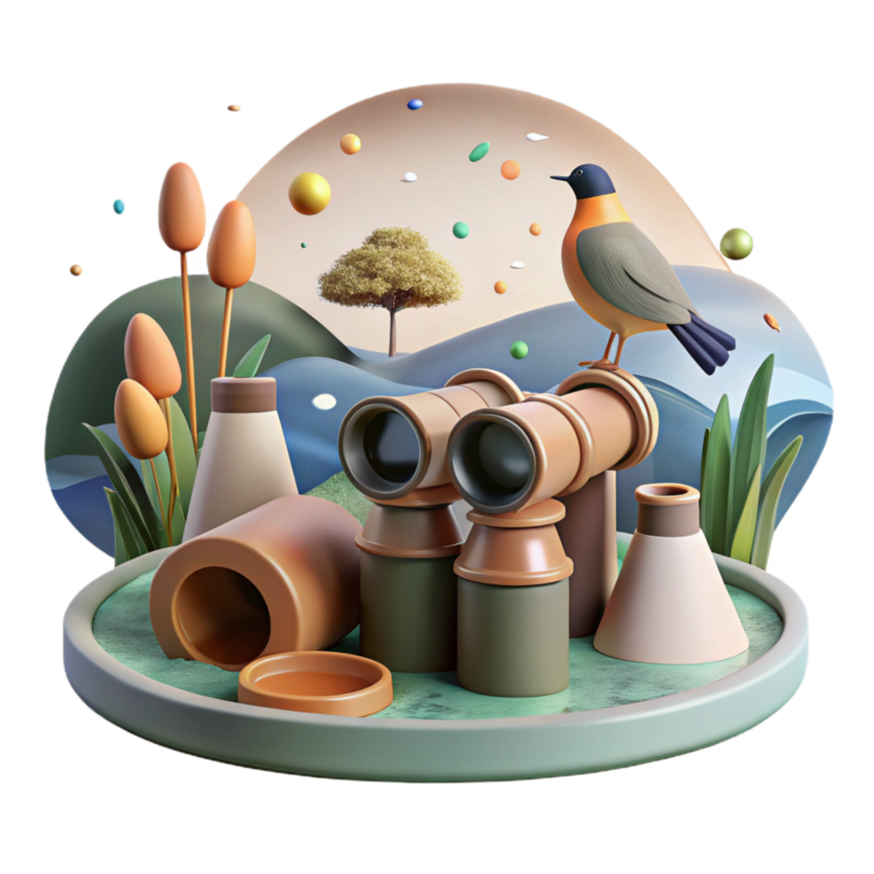 magnificent abstract Birdwatching Along Riverbank Cutout Binoculars View png
