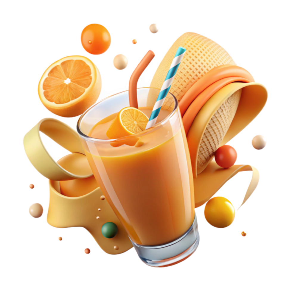 serene creative Freshly Squeezed Orange Juice in Glass Isolated authentic png