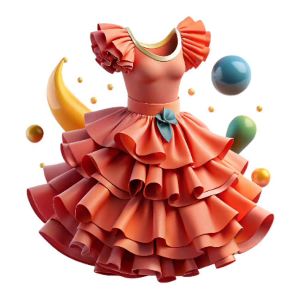 wonderful artistic Flamenco Dress with Ruffles Isolated on White png