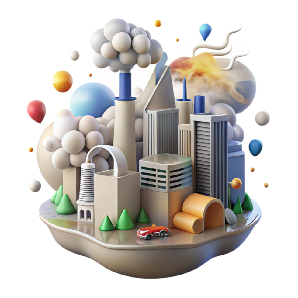 vibrant rustic Air Pollution Illustration with Smoggy Cityscape Cutout high resolution png