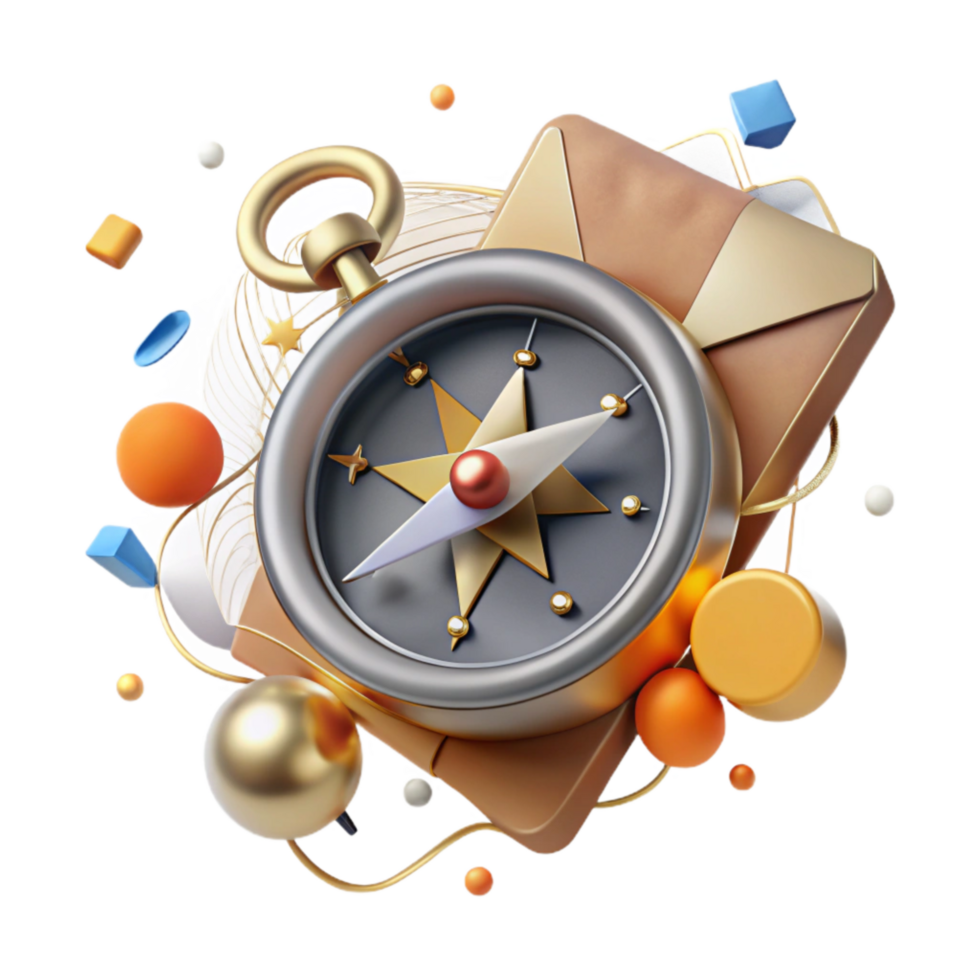 beautiful minimalist Compass with Migration Route Transparent Background premium png