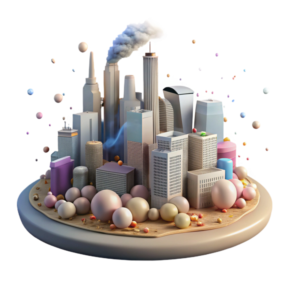 vibrant traditional City Skyline with Smog and Pollution Isolated Background detailed png