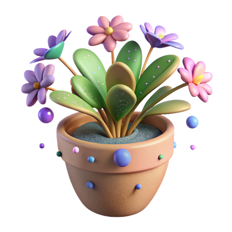 vibrant abstract Flowering Plant in Pot Side View Isolated png