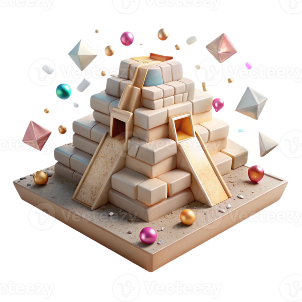 elegant modern Aztec Pyramid Structure Stone Blocks Transparent premium png