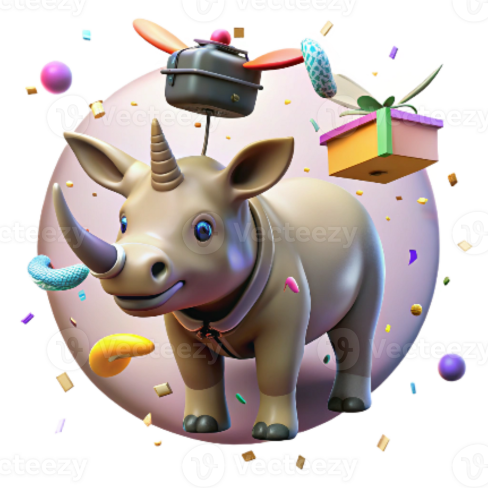 vibrant abstract Drone Capturing Indian Rhinoceros Calf Transparent Background genuine png
