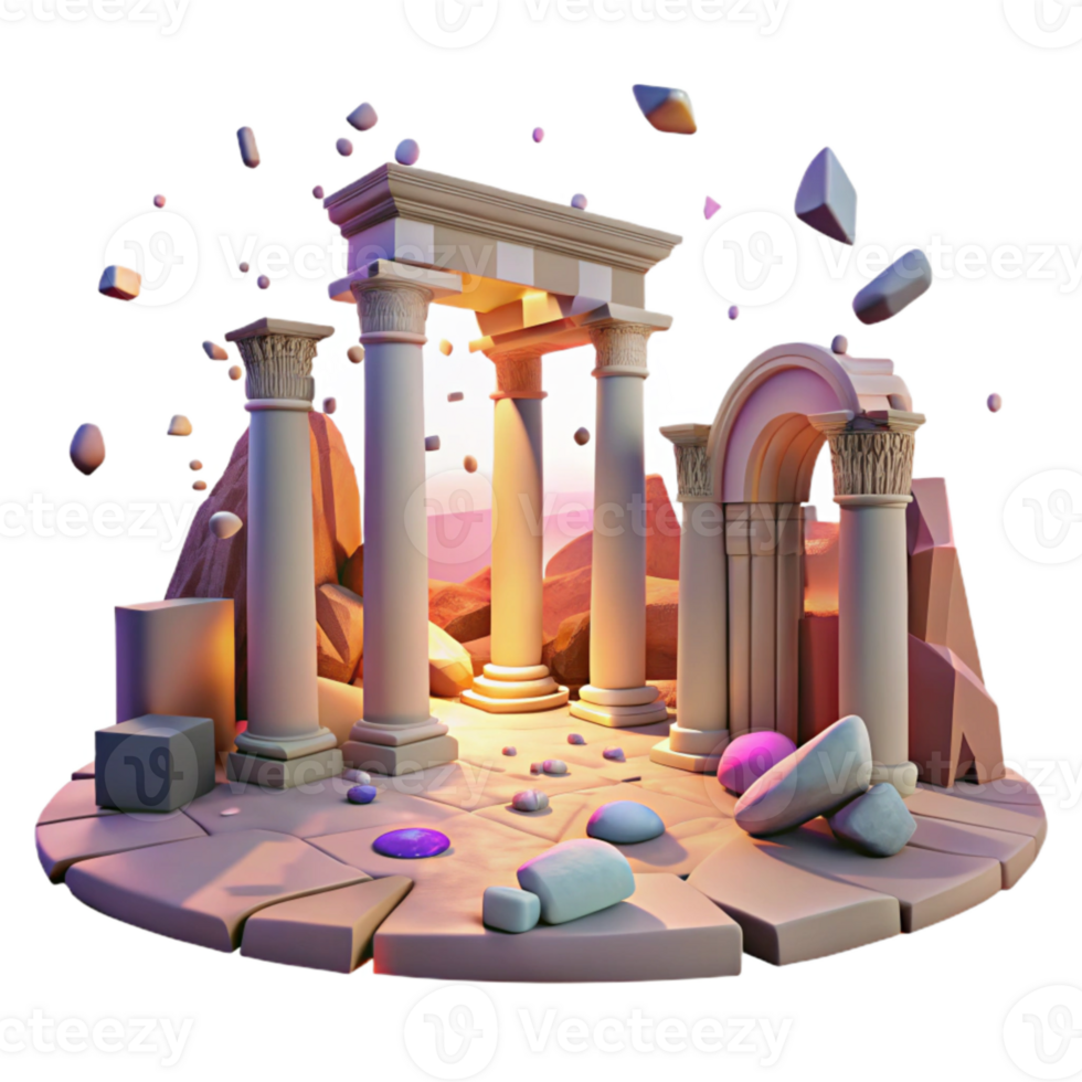 stunning abstract Ancient Ruins Sunset Lighting Isolated on Transparent Background detailed png