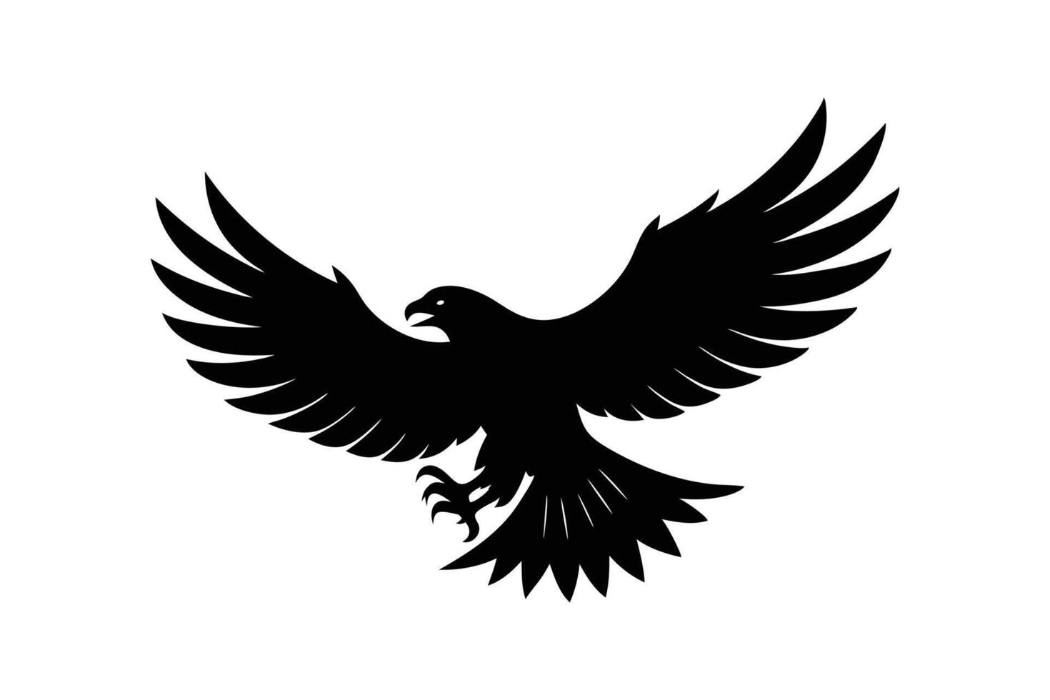 Silhouette art illustration of an eagle in mid-flight with wings fully extended vector