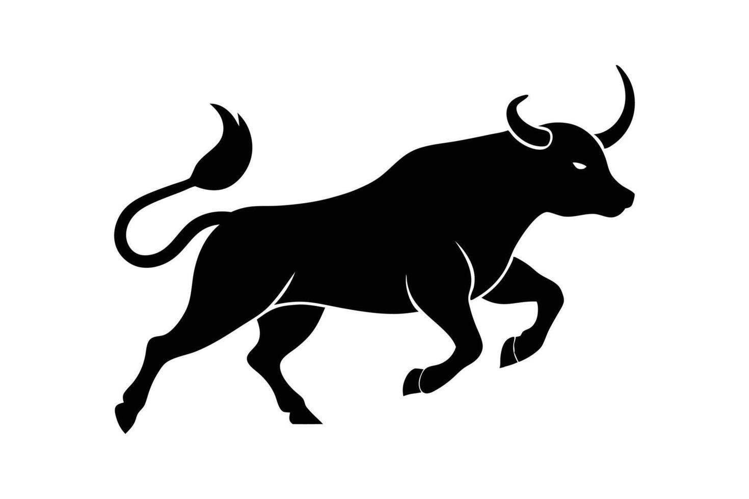 Silhouette art illustration of a charging bull jumping in the air vector
