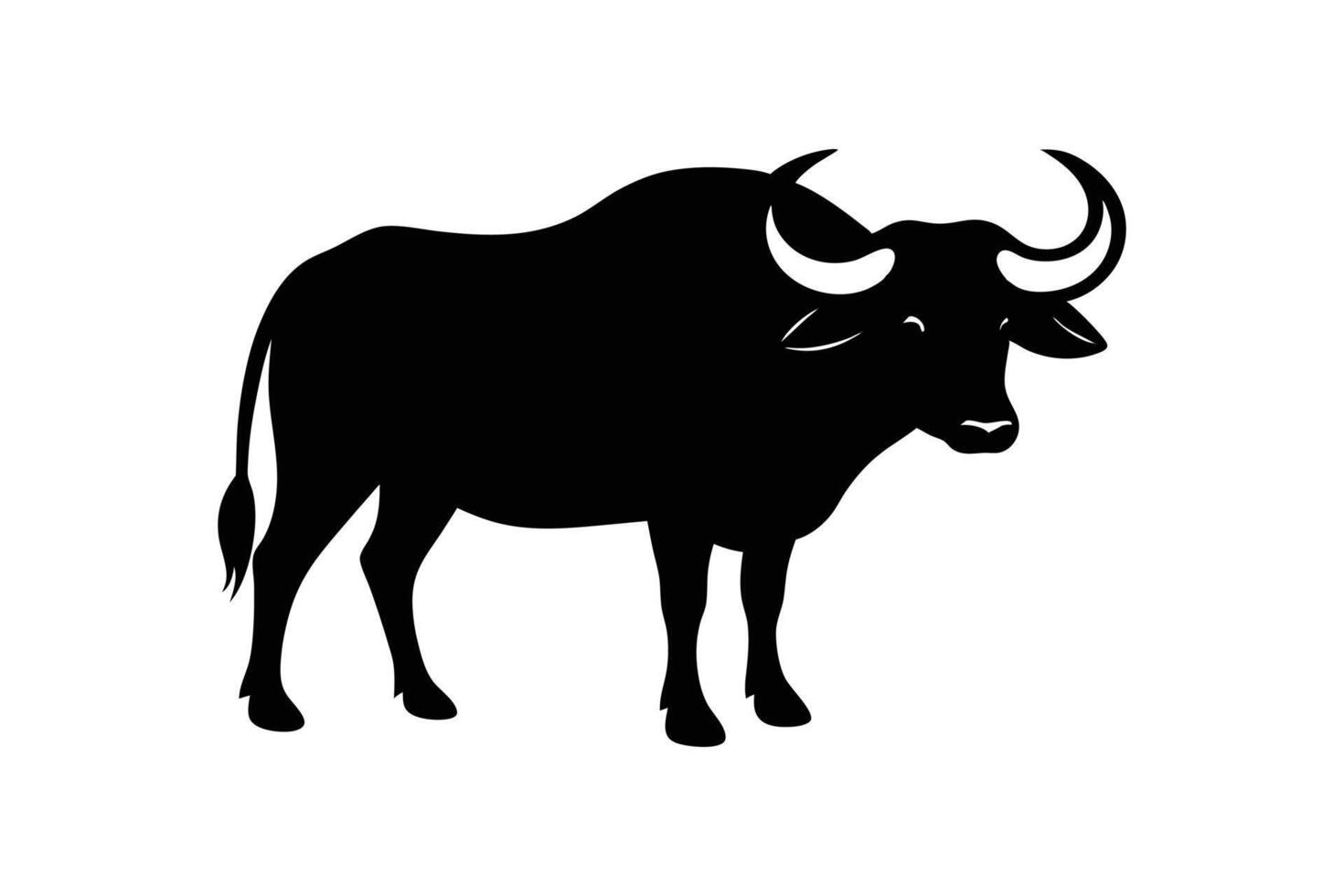 Silhouette art illustration of a buffalo with lowered head and arched back vector
