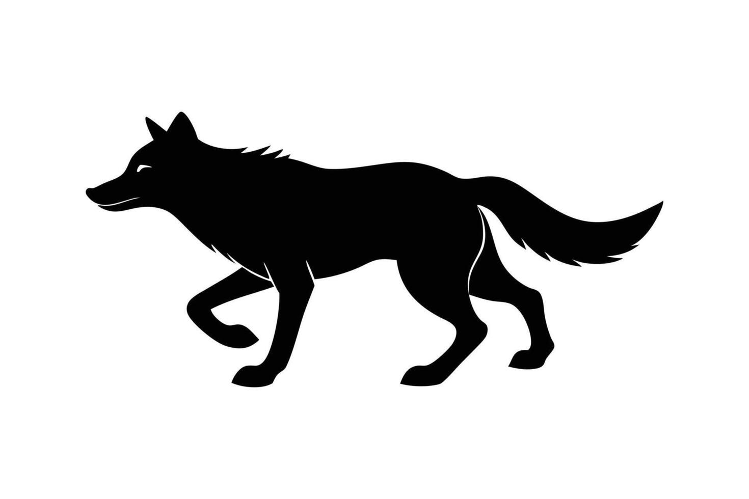 Silhouette art illustration of a wolf running in formation vector