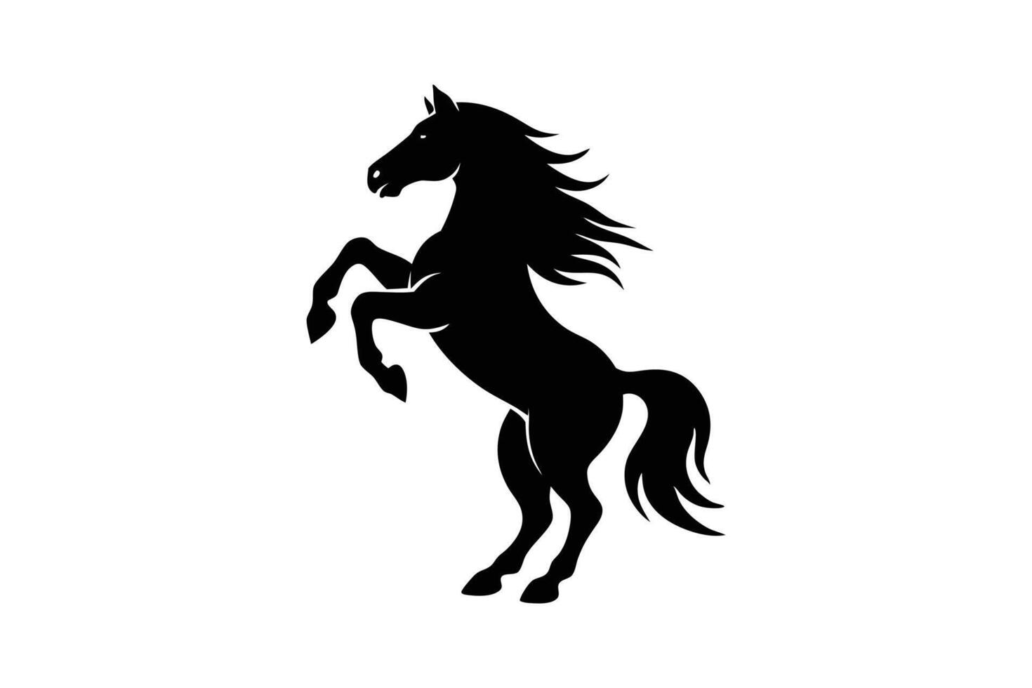 Silhouette art illustration of a rearing horse with flowing mane and raised front legs vector