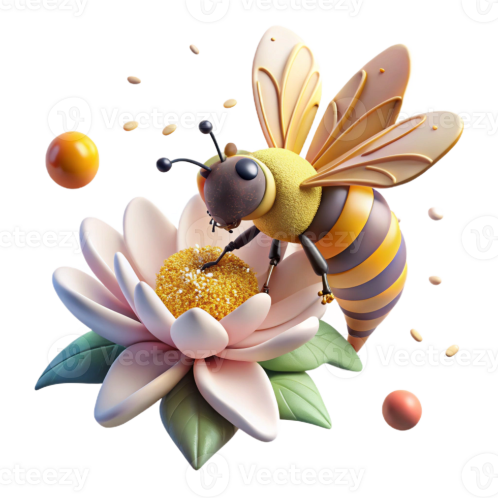 dramatic modern Bee Collecting Pollen From Daisy Isolated detailed png