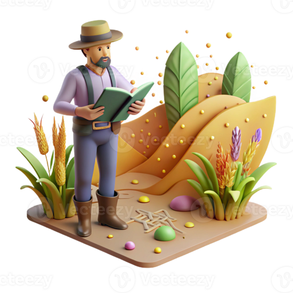 elegant contemporary Farmer Inspecting Crop Near Wildlife Corridor Cutout Element genuine png