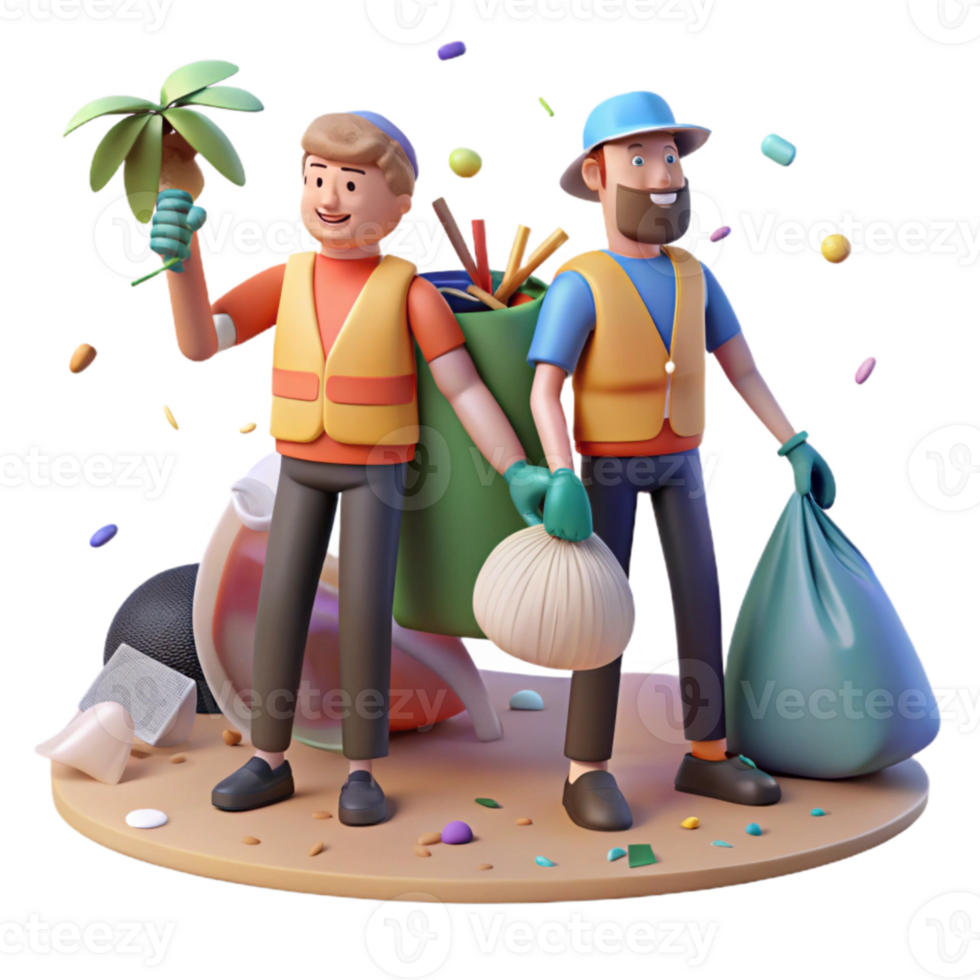impressive modern Beach Cleanup Crew with Bags of Trash Cutout png