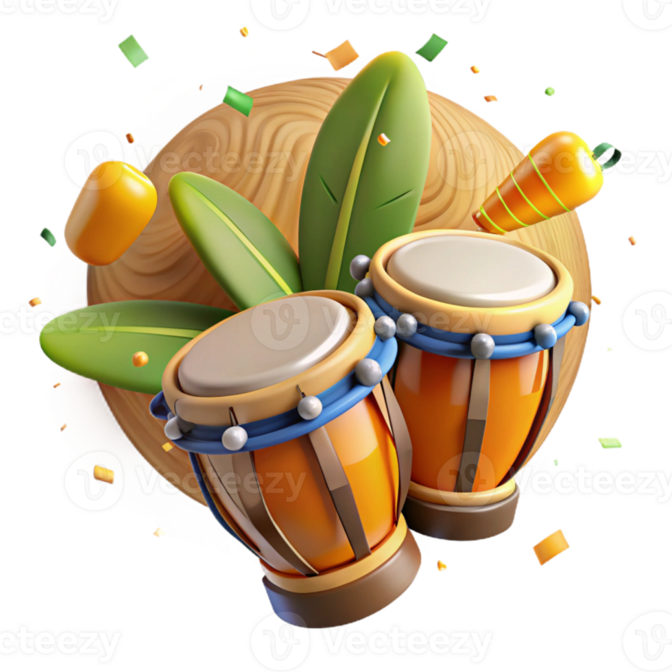 vibrant minimalist Brazilian Samba Drums Cutout Rhythmic Beat professional png