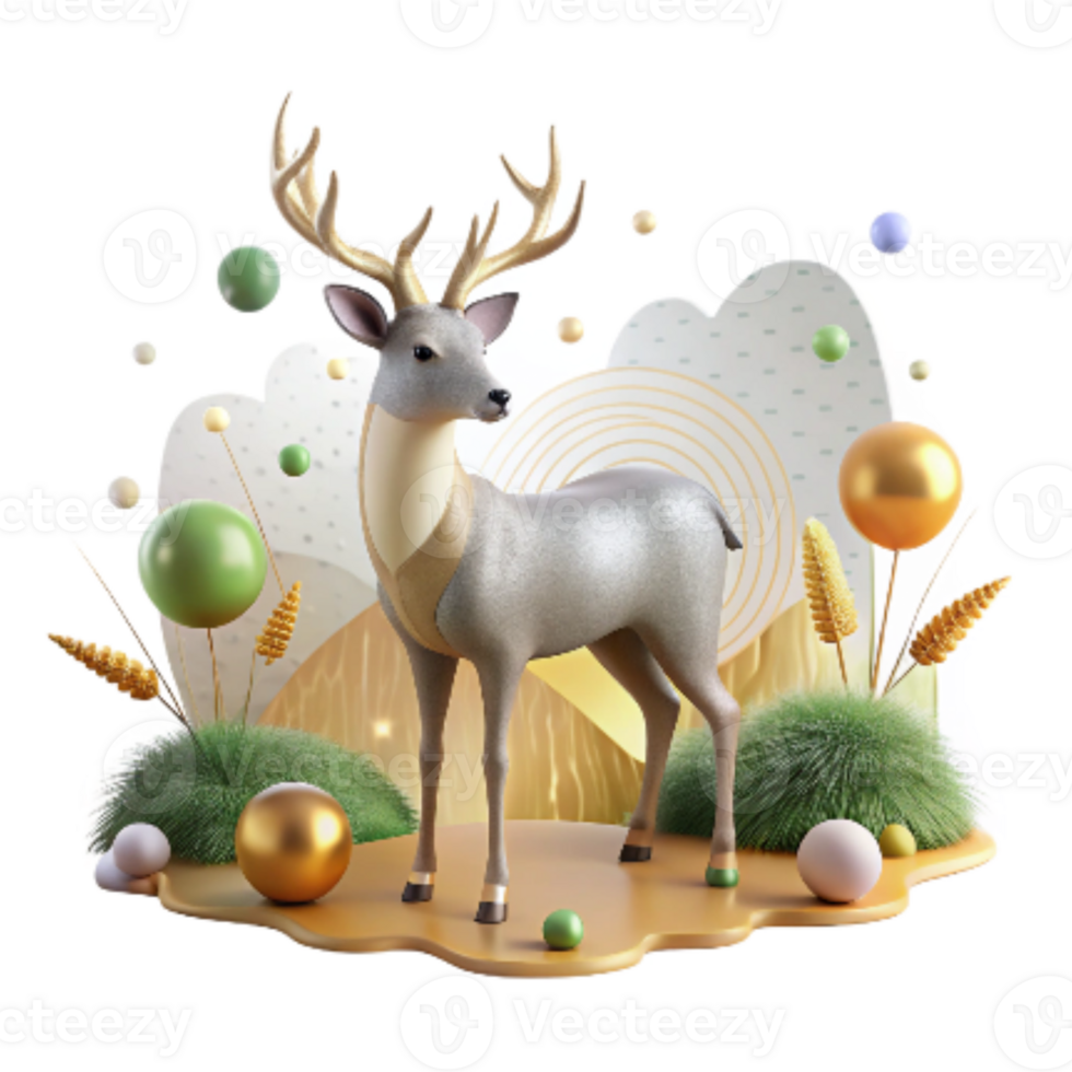 wonderful vintage Deer Grazing in Meadow Soft Lighting Isolated high quality png