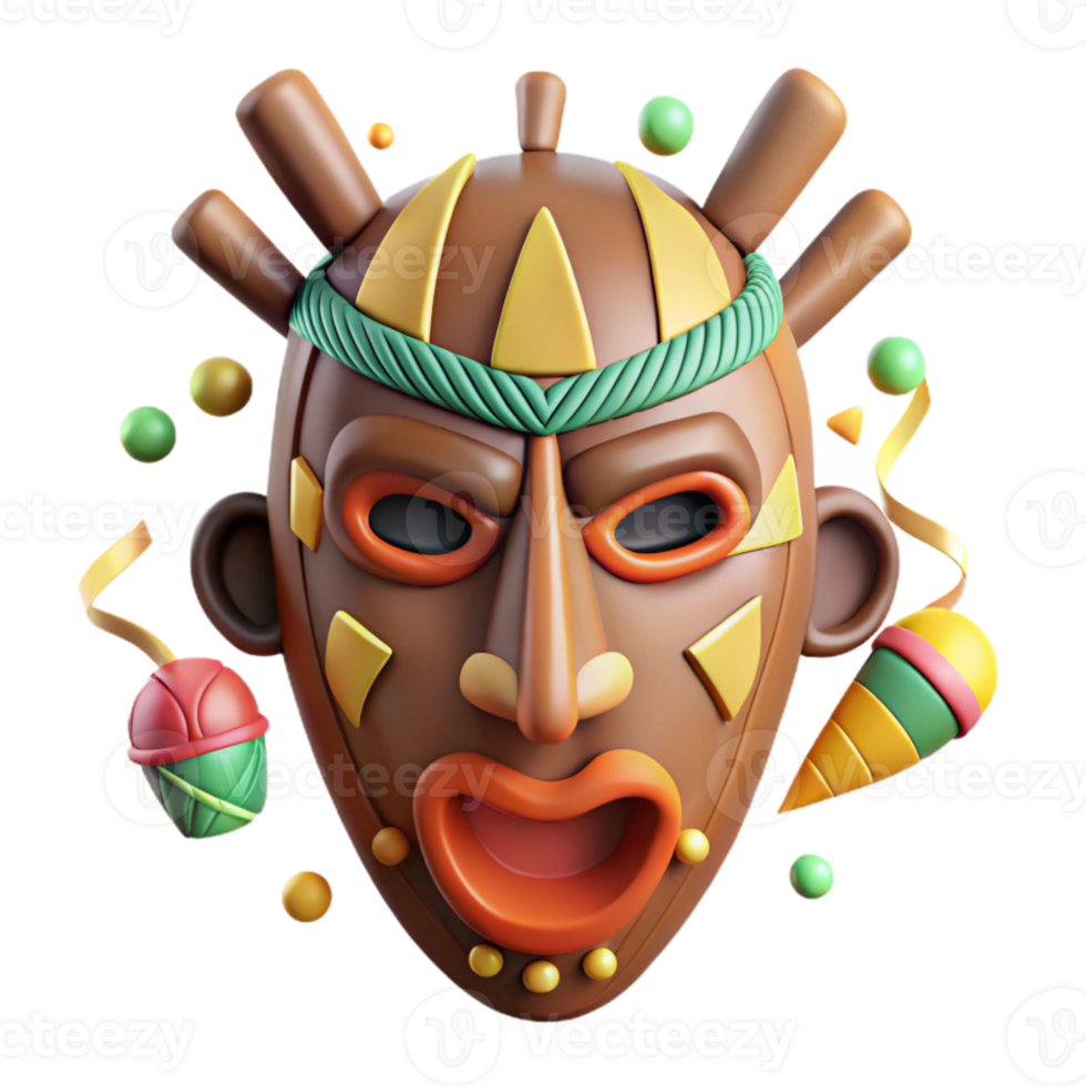 wonderful traditional African Mask Tribal Design Wooden Texture Isolated Cutout professional png