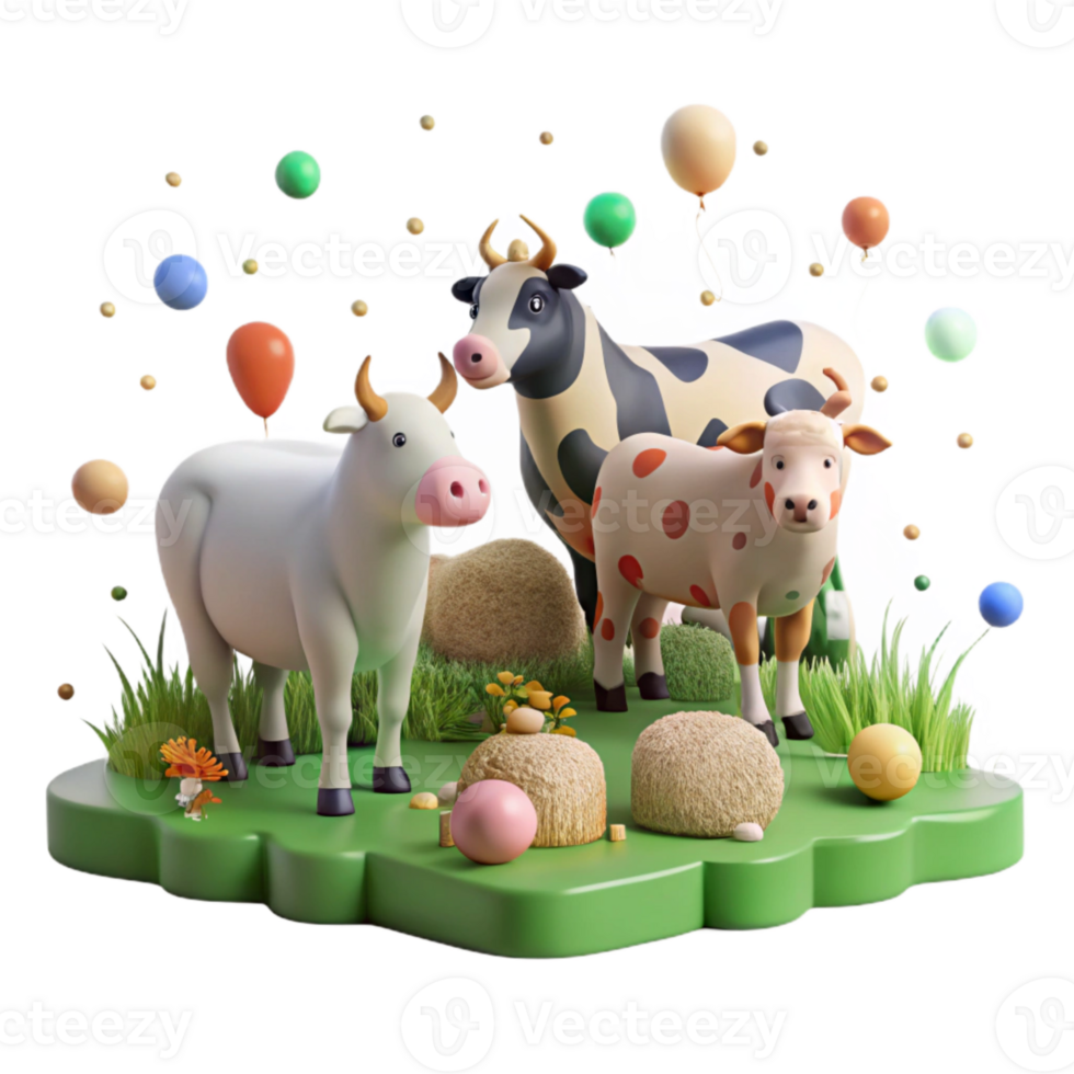 serene vintage Farm Animals Grazing in Pasture Cutout Transparent Background high resolution png