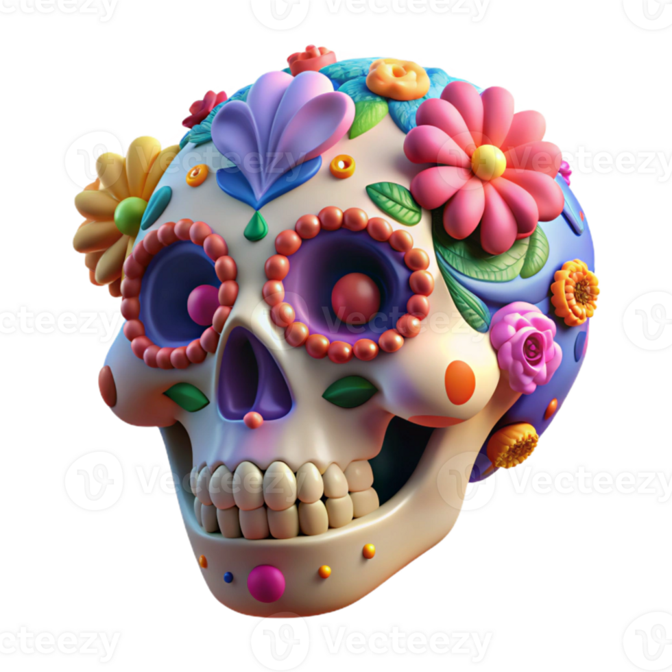 magnificent abstract Day of the Dead Sugar Skull Vibrant Colors Isolated Cutout premium png