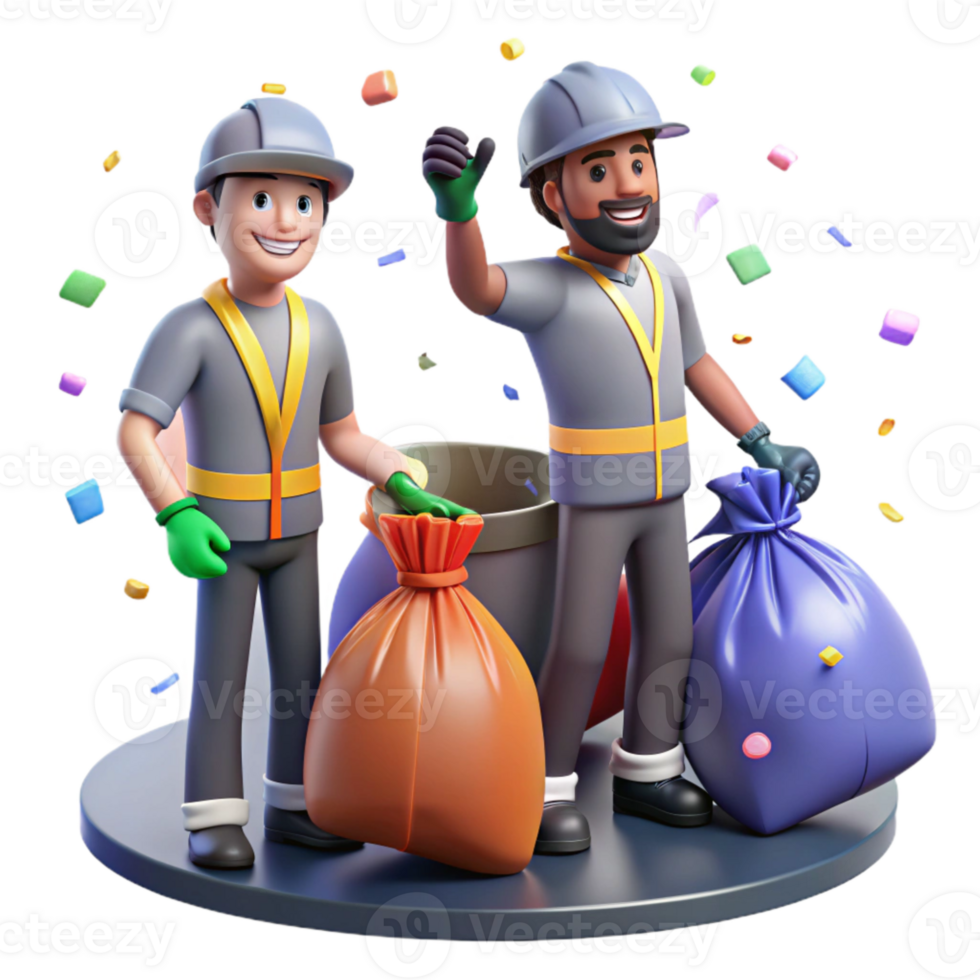 magnificent vintage Community Cleanup Crew with Trash Bags Isolated original png