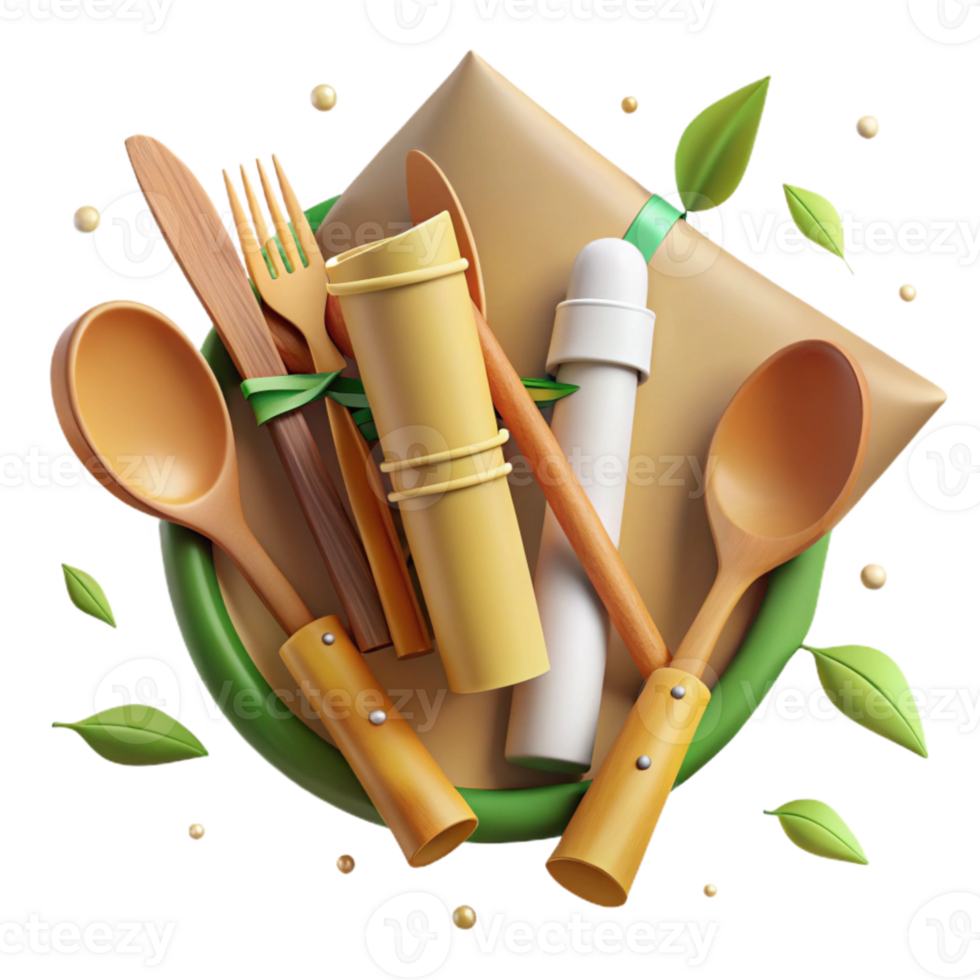 stunning classic Bamboo Cutlery Set Angled View Isolated authentic png