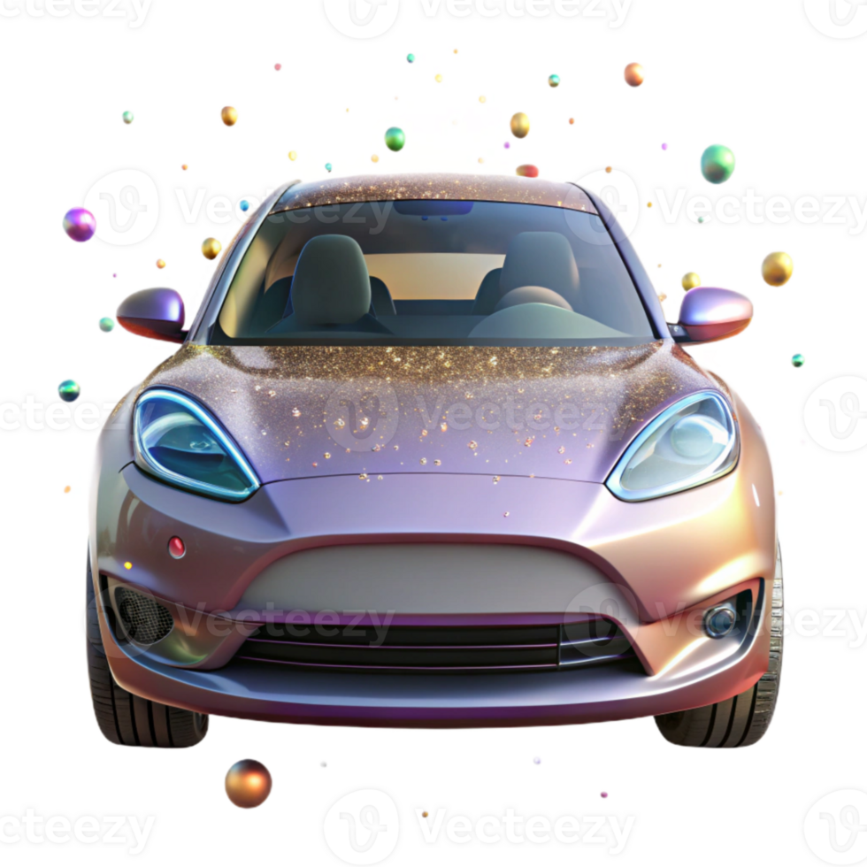 stunning creative Electric Car Front View Isolated with Metallic Sheen authentic png