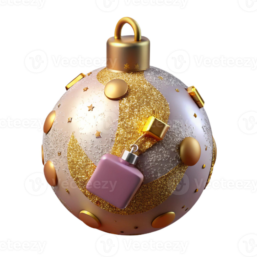 wonderful minimalist Christmas Ornament Gold Glitter Transparent Background high resolution png