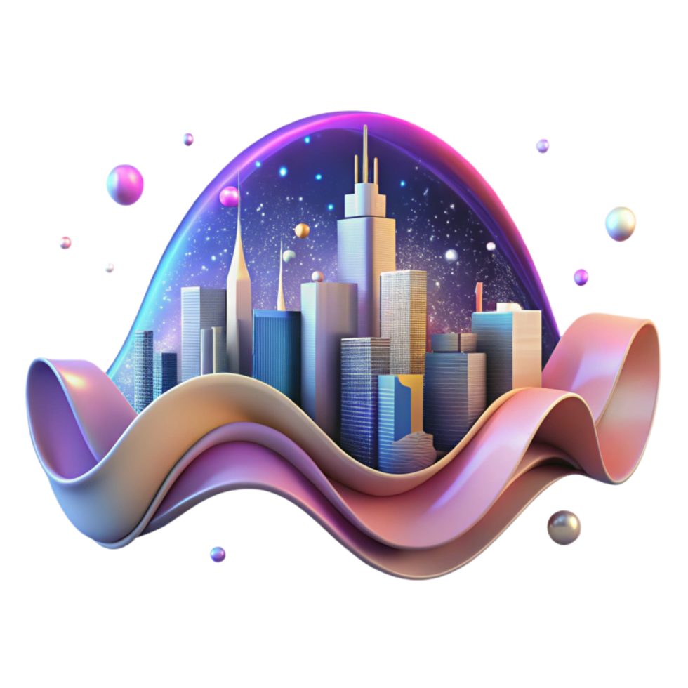 elegant rustic Cityscape Silhouette with Noise Waves Isolated detailed png