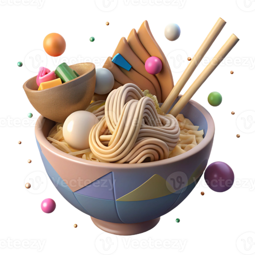 beautiful creative Bowl of Ramen Noodles with Chopsticks Isolated detailed png