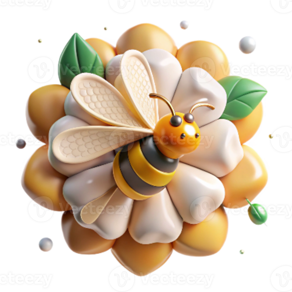wonderful modern Bee on White Clover Flower Top View Cutout detailed png