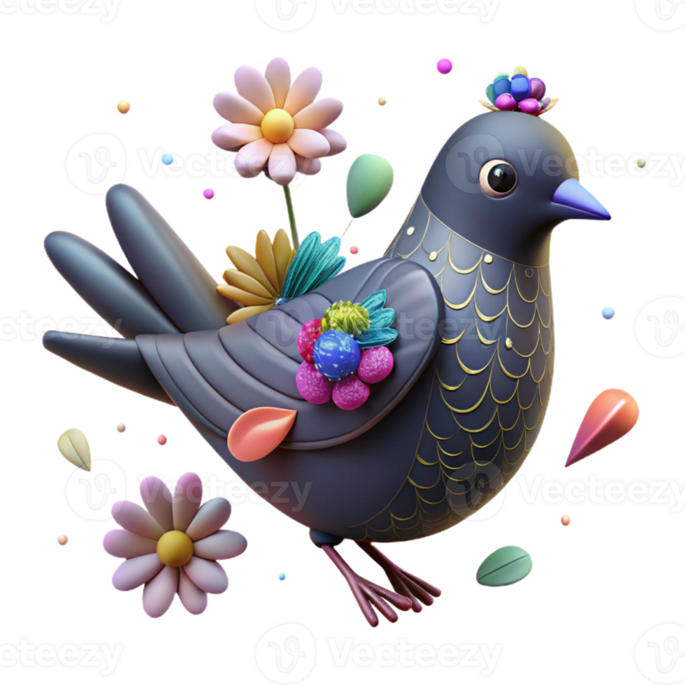 magnificent modern Bird Silhouette with Floral Design Isolated Element original png