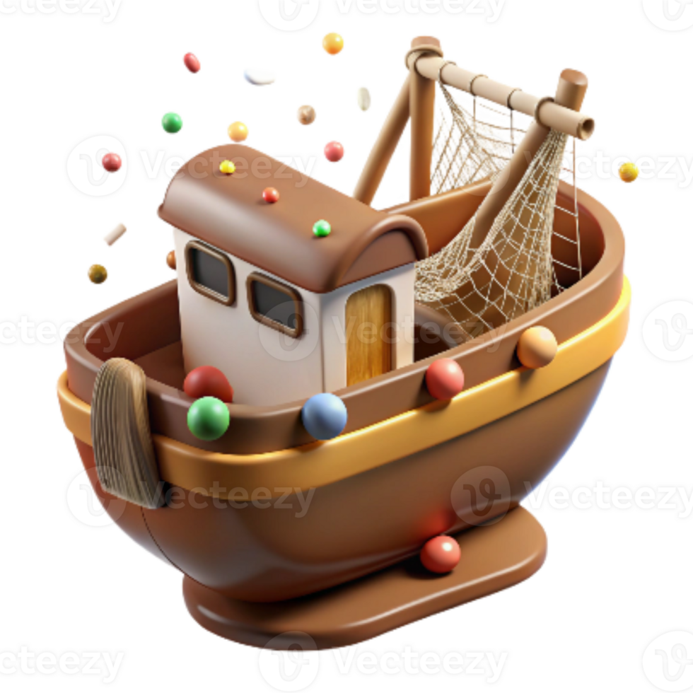 serene traditional Fishing Boat with Nets Icon Brown Isolated on Transparent Background png