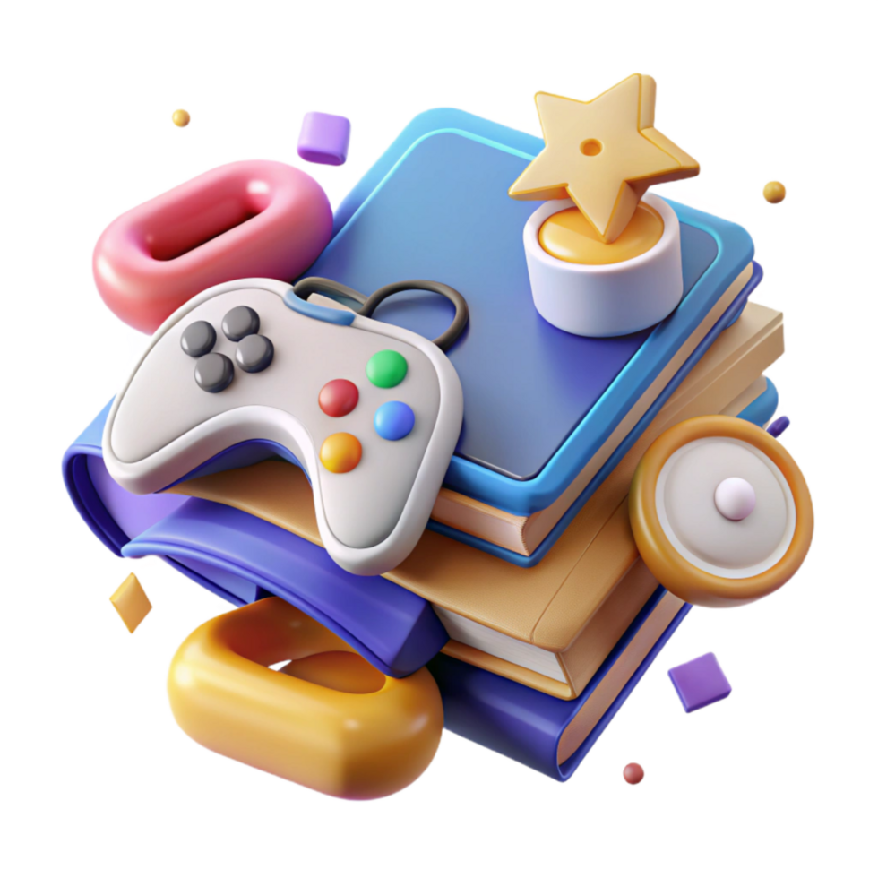 dramatic rustic Game Based Learning Icon Game Controller and Learning Materials Isolated png