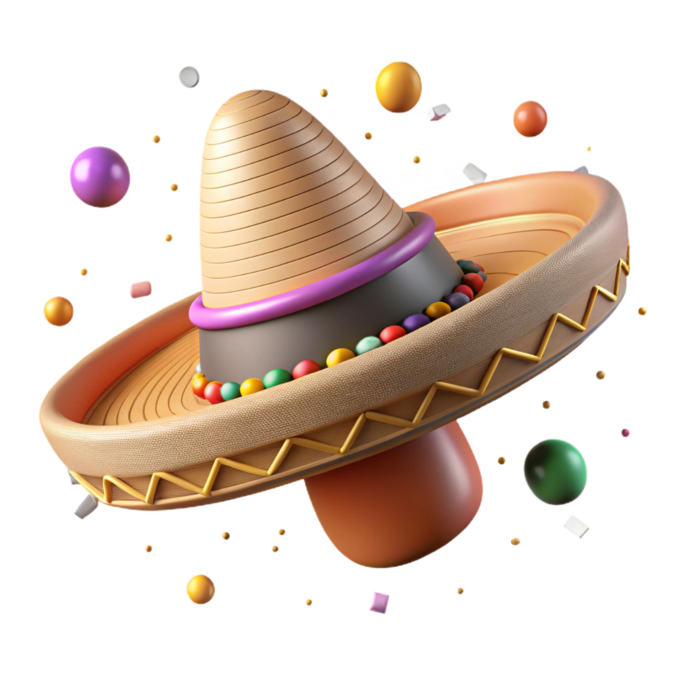 impressive minimalist Festive Mexican Sombrero Front View Transparent Background detailed png