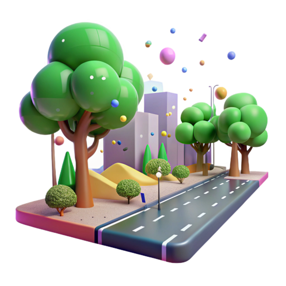 serene creative City Street with Green Trees Side View Cutout premium png