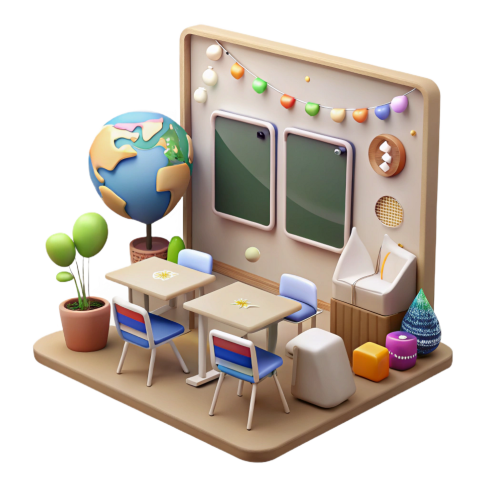 beautiful minimalist Classroom with Environmental Posters Isolated high quality png