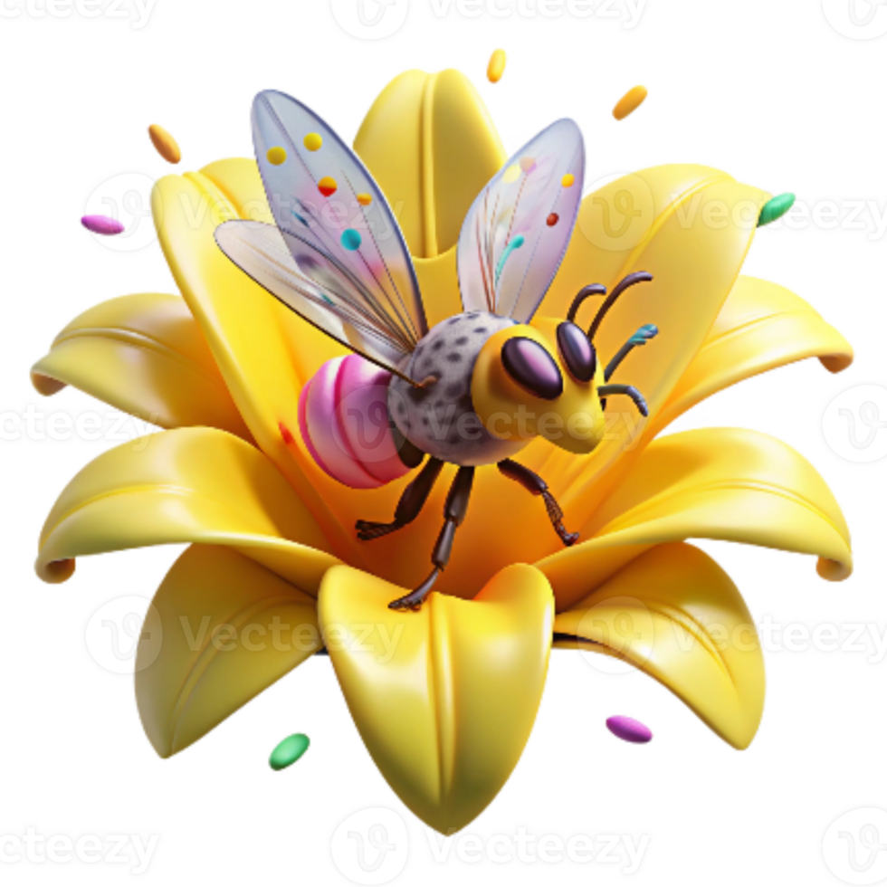 impressive minimalist Bee on Yellow Lily Flower Isolated original png