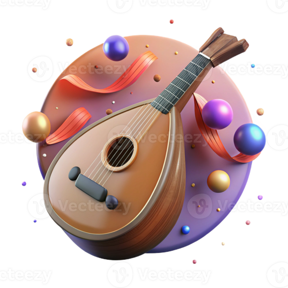 beautiful abstract Bouzouki Greek Music String Instrument Isolated Cutout professional png