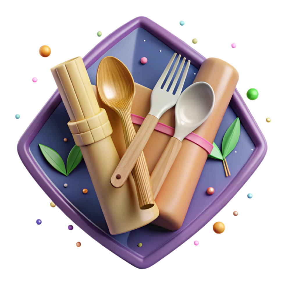 impressive classic Bamboo Cutlery Set Angled View Isolated premium png