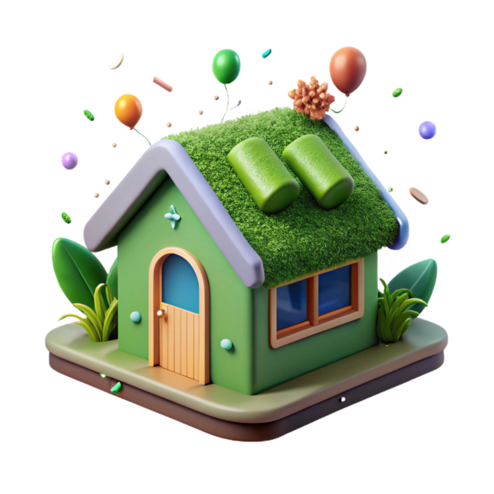 magnificent minimalist Eco Friendly House Isolated with Green Roof authentic png