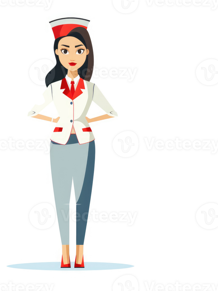 A confident female professional in a medical uniform. png
