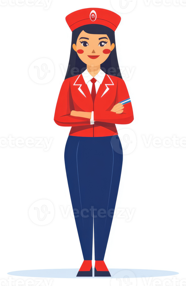 A friendly female employee in a red uniform, ready to assist. png