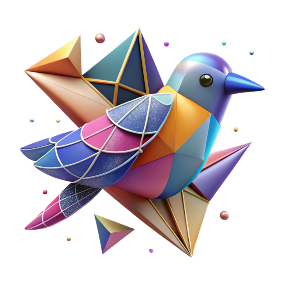 beautiful vintage Geometric Bird Design Isolated with Bright Colors premium png