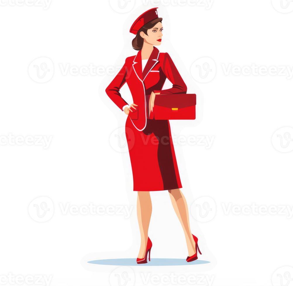 A stylized illustration of a woman in a red professional uniform. png